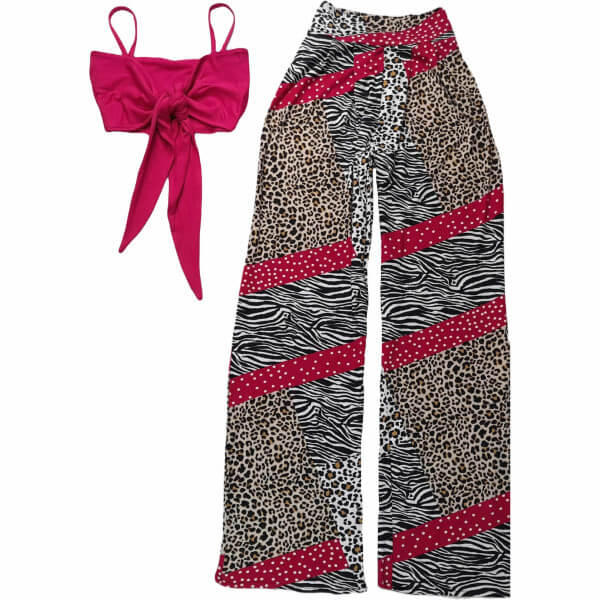Cocktail Top & Loose Printed Pant Set